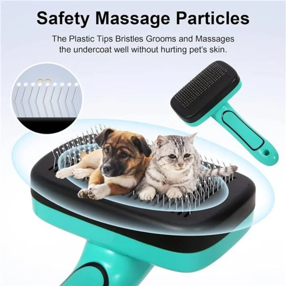 Self cleaning Slicker Brush, Shedding and Grooming tool for Pets, Aqua Green